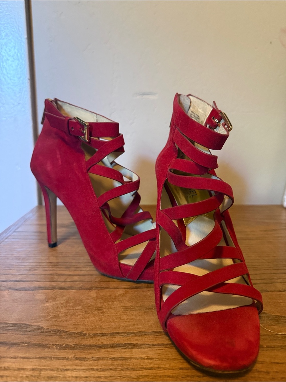 Michael Kors Red Suede Strappy High Heel Sandals